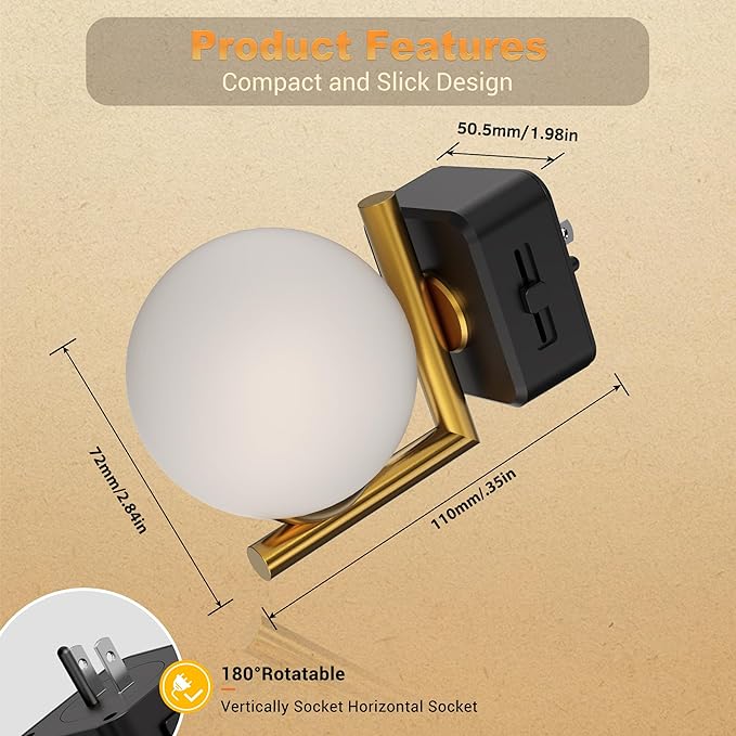 JandCase LED Night Light, 3000K Warm Night Lights Plug into Wall [2 Pack], 0-100LM Dimmable Night Lights with Dusk to Dawn Light Sensor, 180° Rotatable Plug in Nightlights for Bathroom Bedroom