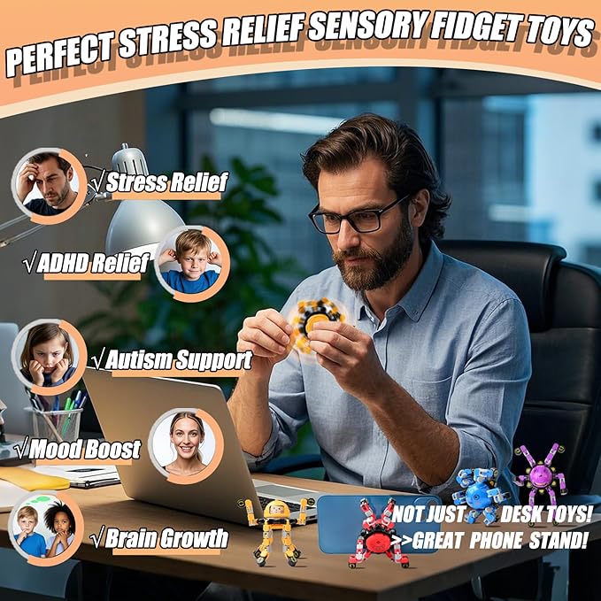 12Pcs Transformable Fidget Spinners for Kids Fidget Toys Teens Adults Sensory Toys with Autism ADHD Stocking Stuffers Bulk Gifts for Boys Girls Party Favors Travel Activities