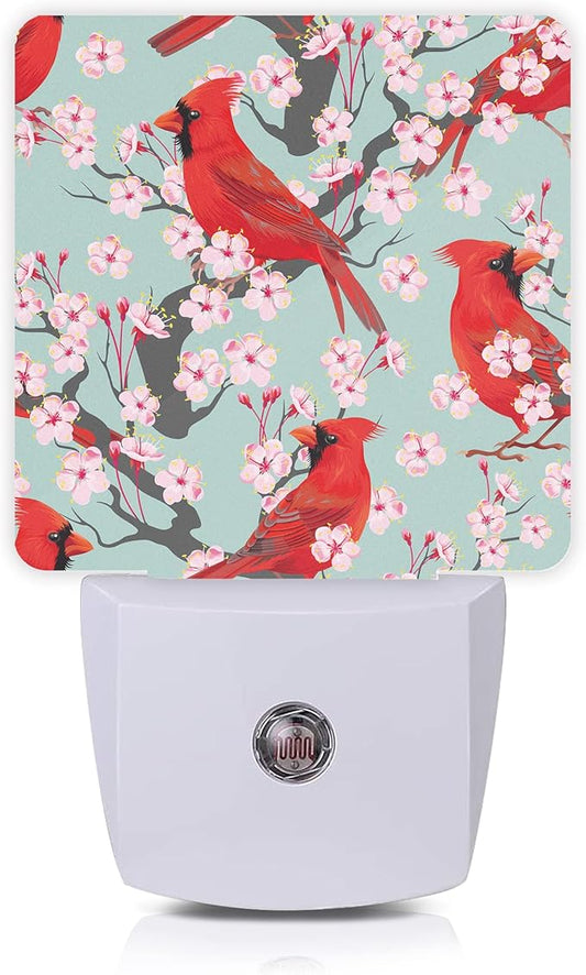 Red Cardinal Night Light,Blooming Cherry Night Lights Plug into Wall for Boys Girls, Led Lights Indoor Home Decor 0.5W Nightlight Sleep Friendly