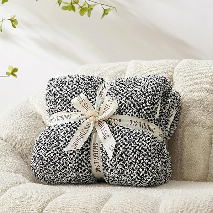 Snuggle Sac Heather Black Throw Blanket for Couch 50x70 inches, Super Soft Warm Blankets Cozy Knit Fuzzy Plush Lightweight Oversized Throws for Sofa, Bed, Camping, Picnic, Black, 50" x 70"