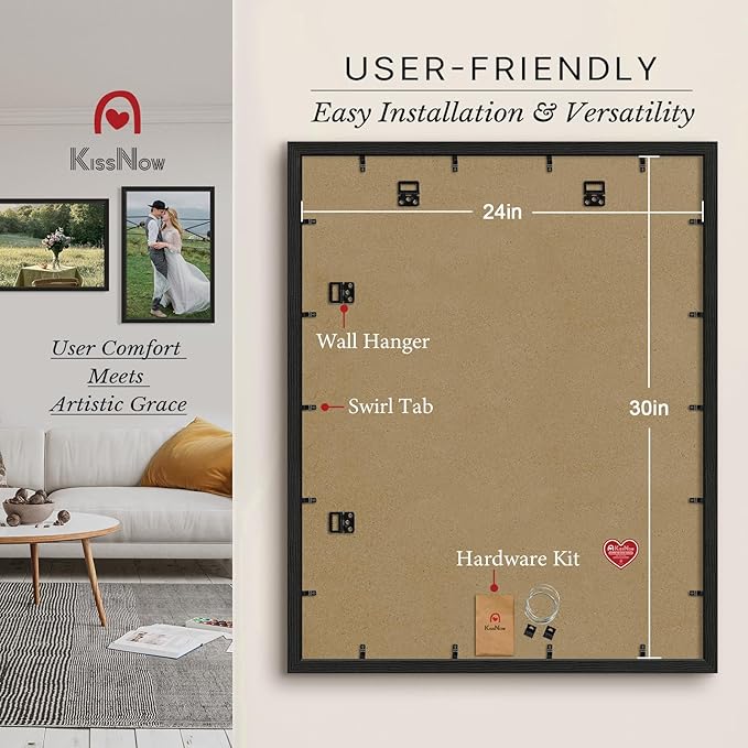 24x30 Poster Frame 2 Pack, Black Solid Wood, Wall Gallery Picture Frame