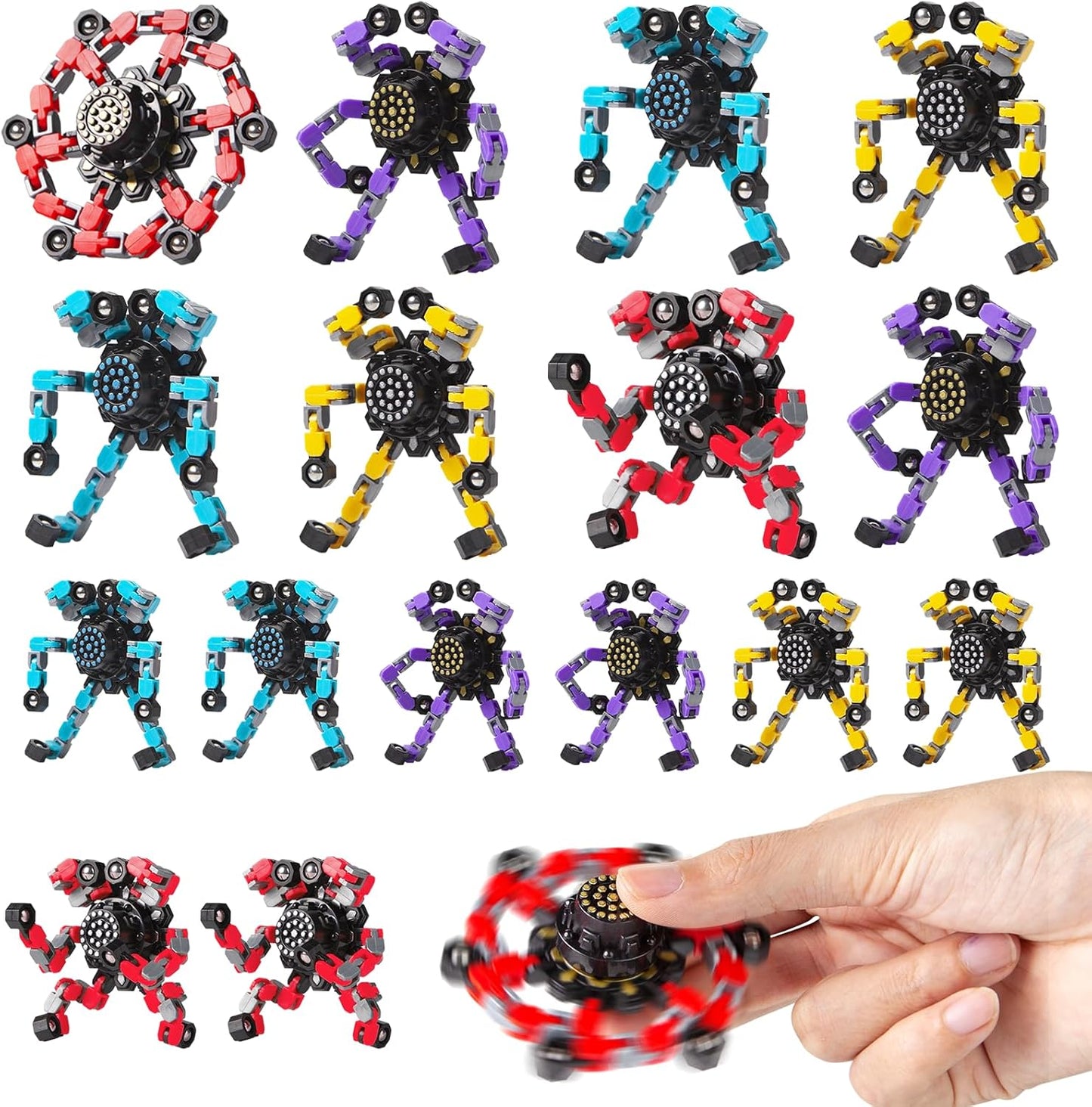 Transformable Fidget Spinners 16 Pcs for Kids and Adults Stress Relief Sensory Toys for Boys and Girls Fingertip Gyros for ADHD Autism for Kids(Fingertoy-16pc)