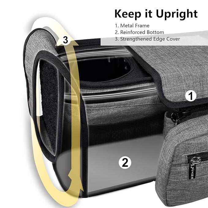 TOPDesign Universal Baby Stroller Organizer, Double Stroller Caddy with Detachable Mesh Bag & Heightened Insulated Cup Holders & Non-Slip Secure Hooks Accessories, Fits Most Strollers (Zoo)