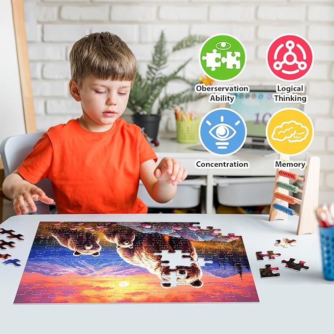 100 Piece Puzzles for Kids Ages 4-6 Brown Bear Family Puzzles for Kids Ages 6-8 8-10, 100 Piece Senior Jigsaw Puzzle for Toddlers Kids Puzzles Ages 3-5 Toys Birthday Gifts for Boys Girls Adults