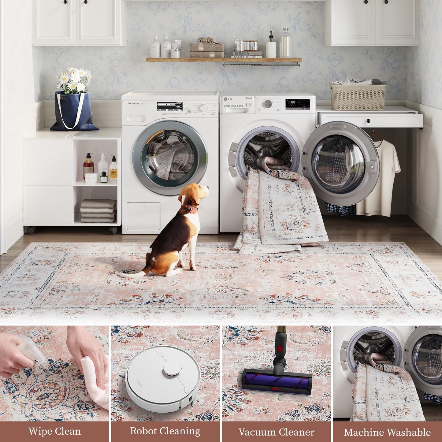 jinchan Long Hallway Runner Rug 2x12 Machine Washable Runner Rug Pink Vintage Floral Design Non-Slip Ultra-Thin for Kitchen Laundry Room Bedroom Farmhouse (2‘x12',Pink)