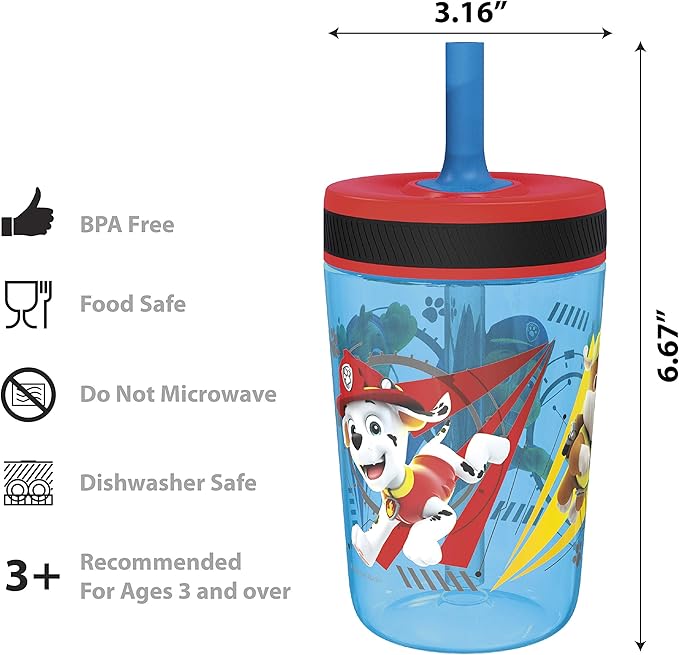 Zak Designs PAW Patrol Kelso Tumbler Set, Leak-Proof Screw-On Lid with Straw, Bundle for Kids Includes Plastic and Stainless Steel Cups with Additional Sipper (Paw Patrol- 3pc)15 fl oz