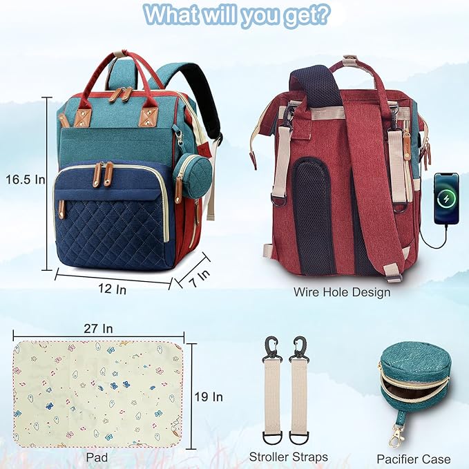 Diaper Bag Backpack Baby Bag, Baby Girl Boy Diaper Bag for Dad Mom with Pad, 16 Pockets, Pacifier Case, Large Diaper Bags Unisex for Travel (Colorful)