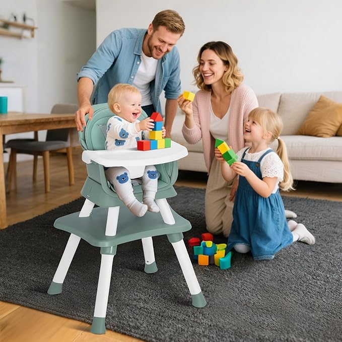Baby High Chair, 8 in 1 Convertible Highchairs for Babies and Toddlers, Children Dining Booster Seat/Kids Building Block Table for Girls Boys, Baby Seat with Removable Tray, Green