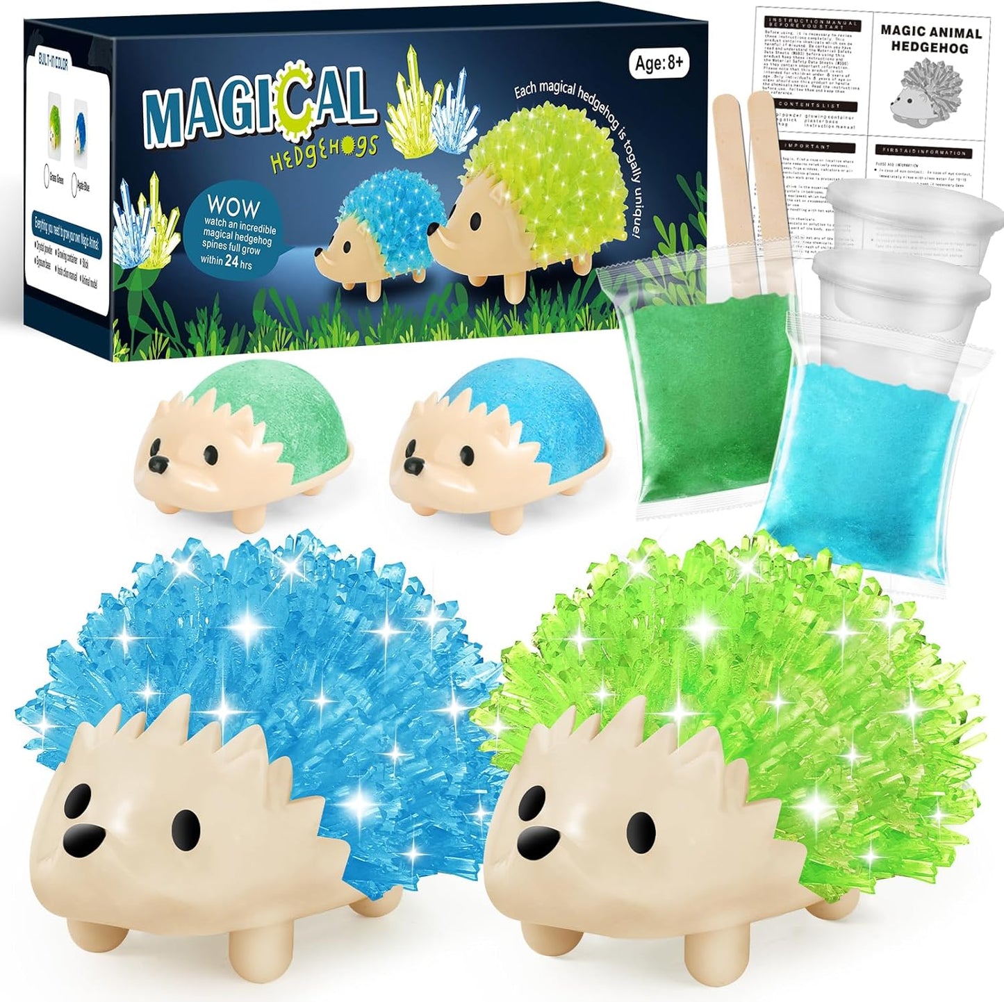 sdaymol Crystal Growing Kit for Kids - 2 Colors Hedgehog to Grow Fast in (24H),Science Experiments Learning & Educational Toys,Science Kits for Kids Age 8-12 STEM Project Gifts for Boys & Girls 6+