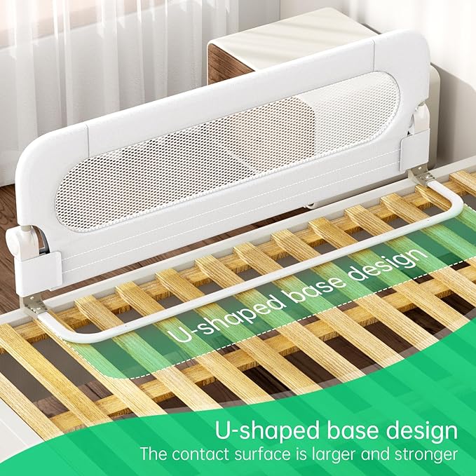 Folding Bed Rail for Toddlers,Baby Bed Rail Guard with Reinforced Anchor Safety System,Fit Bunk,Full Size,Queen,King,Twin(White,43"x23.6")