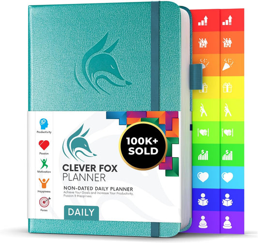 Clever Fox Daily Planner – Undated Planning Notebook with Hourly Schedule & To-Do List – Personal Day Task & Work Organizer, 6 Months (Aquamarine)