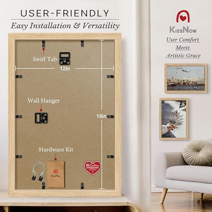 12x18 Poster Frame 2 Pack, Textured Natural Oak Wood Picture Frame, Wall Hanging