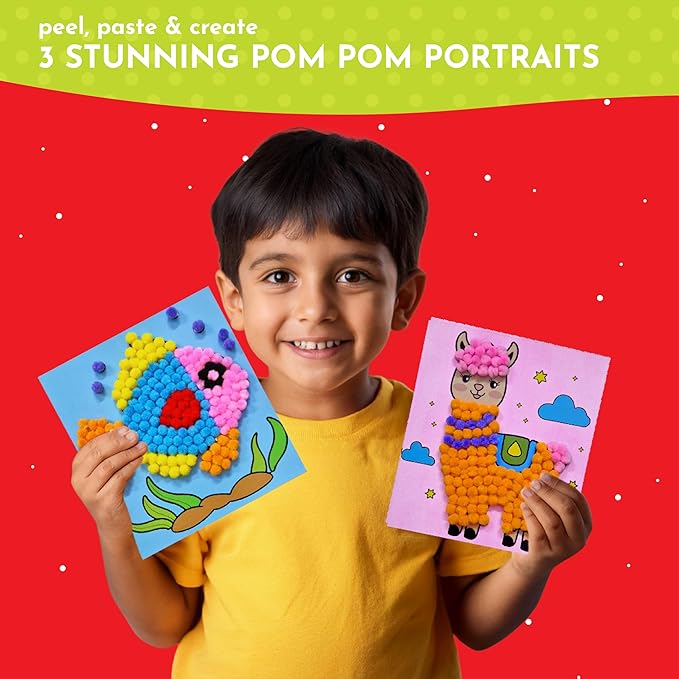 Kalakaram Pom Pom Picasso DIY Art & Craft Kit – Mess-Free Creative Activity for Kids, Pom Pom Craft & Activities, Gifts for Girls & Boys Ages 4, 5, 6, 7, 8, 9, Fun DIY Craft Kits for Children