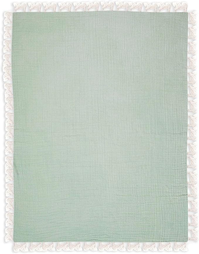 Crane Baby Muslin Swaddle Blanket, Soft Cotton Lightweight Nursery and Stroller Blanket for Baby Boys & Girls, Evergreen, 30" x 40"