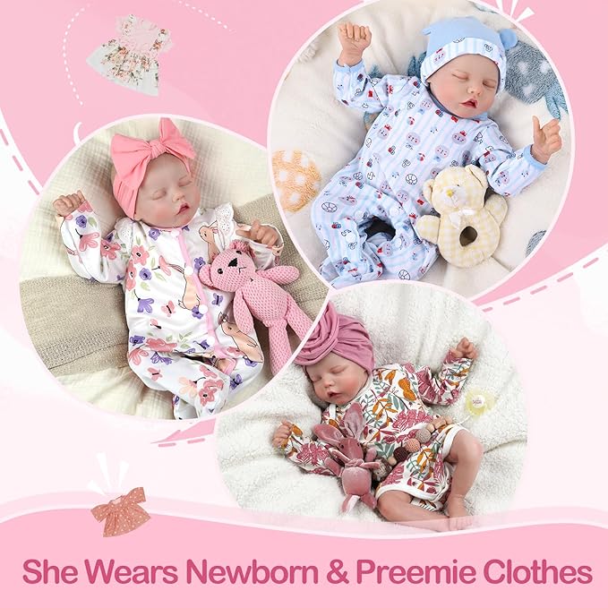 JIZHI Lifelike Reborn Baby Dolls - 17-Inch Realistic Newborn Baby Doll Full Vinyl Body, Poseable, Girl with Feeding Kit, Gift Box for Ages 3+