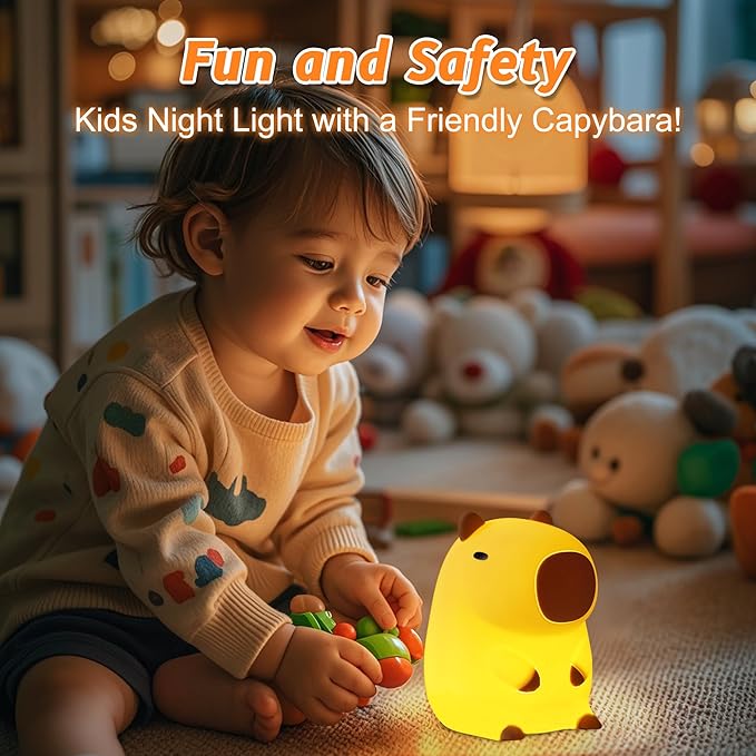 Capybara Night Light, Mothers Day Gifts, Cute Squishy Nursery Animal Silicone Night Lamp with Rechargeable & Timer & Dimmer, Capybaras Gifts for Mother, Father, Women, Girls, Boys