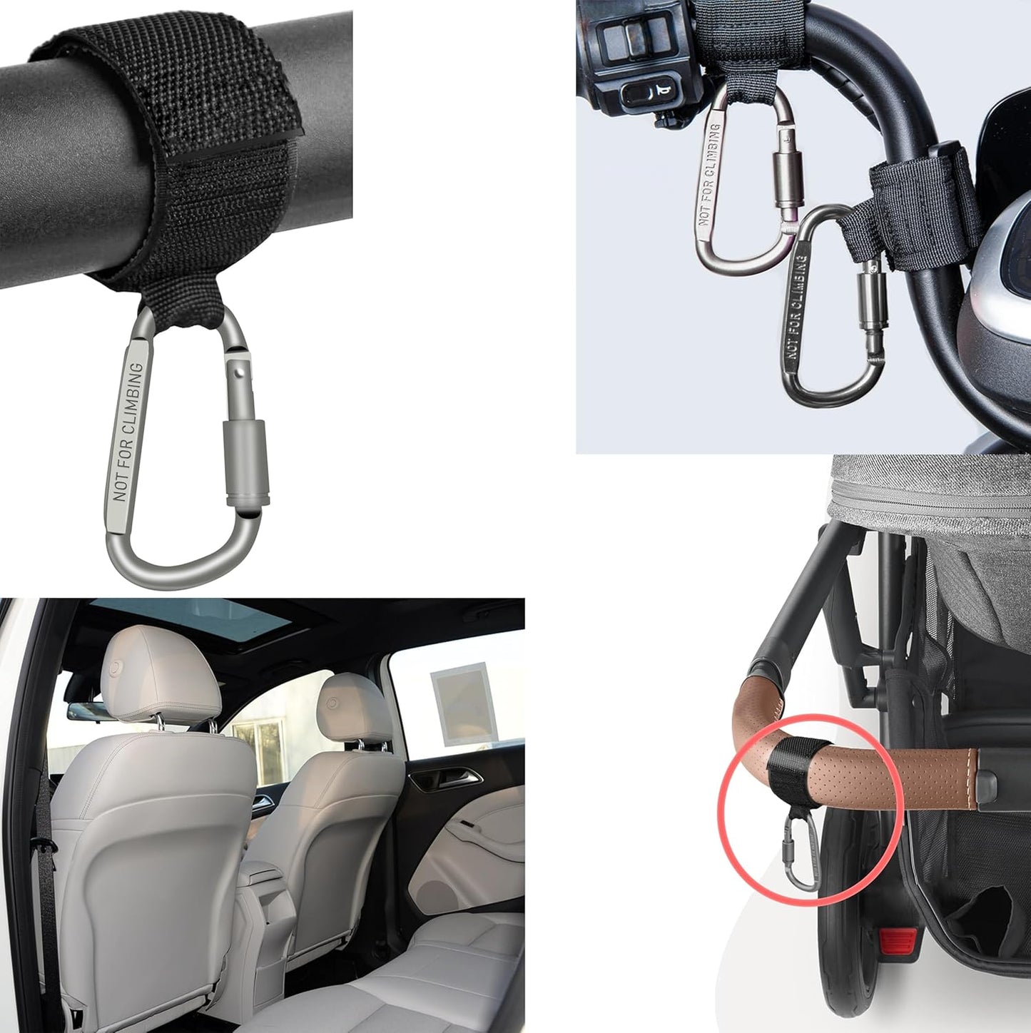 Baby Stroller Hook, Carry 30 lbs per Stroller Carabiner Clip, Adjustable Baby Stroller & Car Seat Hook for Hanging Diaper Bag, Wheelchair,Golf cart, Shopping and Pet Cart(2 Pcs Orange)