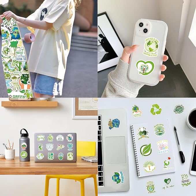100PCS Environmental Protection Stickers, Save Planet Earth Stickers for Student Vinyl Waterproof for Water Bottle Laptop Luggage Guitar Gifts for Teens Girls Kids Adult Students