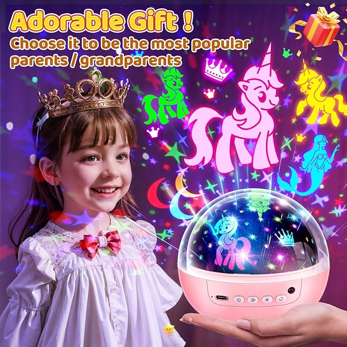 COOLNIGHT Kids Night Light Projector, [93 Lighting+3Films+Remote] Star Projector for Kids, 3 Brightness+3 Timer Star Lights for Bedroom, 360°Rotate + Quieter Stars for Ceiling, Girls Night Light,Gift