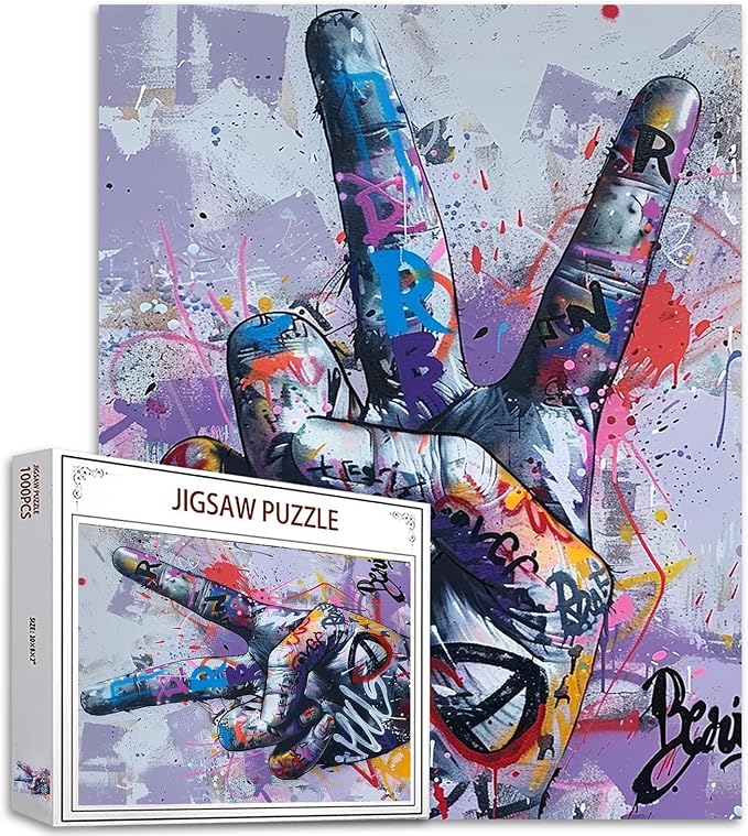 1000 Piece Street Graffiti Jigsaw Puzzle Colorful Doodle Happy Gestures Jigsaw Puzzles for Adults Challenging Family Activity Games Colorful DIY Puzzle for Home Decor Gifts for Friends 20 x 27