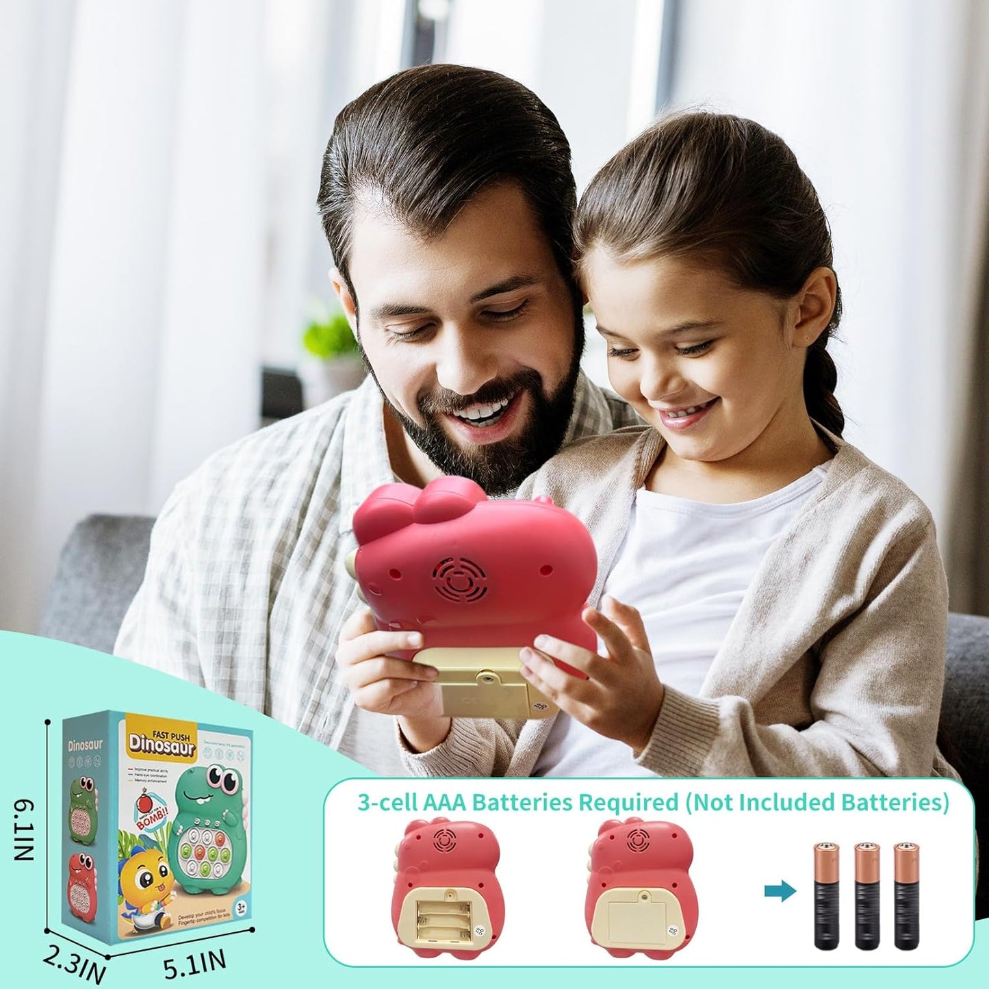 Pop Quick Push Game Light Up Fidget Toys Handheld Puzzle Press Popping Game Console for Kids Ages 3+ Adult Pink Dinosaur