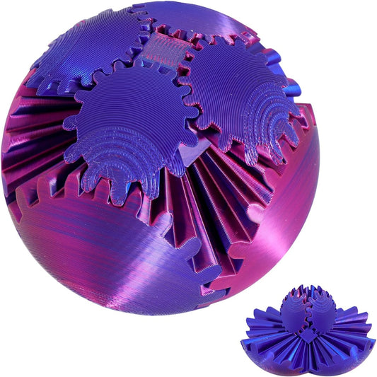 Gear Ball 3D Printed Gear Ball Fidget Toy, Spin Ball or Cube Fidget Toy ,Stress Ball Gear Sphere Desk Toy for Stress Anxiety (Purple+Blue)