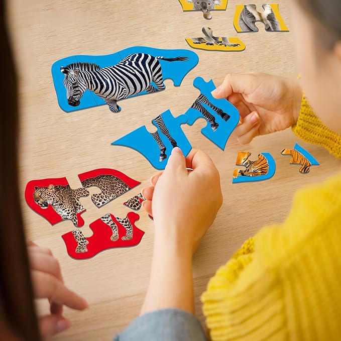 12 Pack Wild Animal Puzzles, 48 Pieces Step-by-Step Animal Jigsaws, Realistic Safari Animal Jigsaw Puzzles with Name Guide Early Learning for Beginner Preschool Toddlers 3+ Years Old