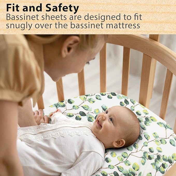 3-Pack Organic Fitted Bassinet Sheets, Compatible with Halo, Snoo, Graco, Dream On Me, Delta, and Other Standard Size Bassinets - Fits Oval, Hourglass, & Rectangle Shapes (Size 32 x 16 x 4 Inches)