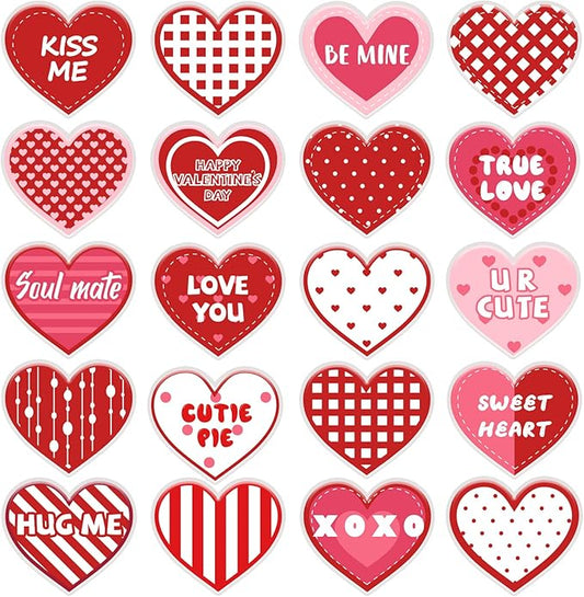 20PCS Valentine's Day Thick Gel Clings Heart-Shaped Gel Clings Decals Valentine's Day Party Anniversary Wedding Party Home Office Supplies Decoration Removable and Reusable
