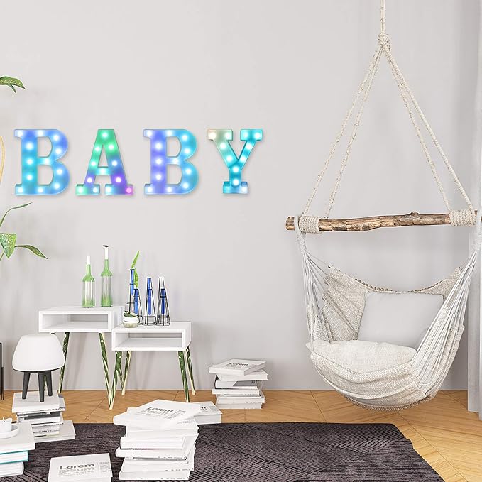 Foaky Colorful LED Letter Lights with Remote,Marquee Light Up Letters Sign for Night Light Wedding/Birthday Party Battery Powered Christmas Lamp Home Bar Decoration(I)
