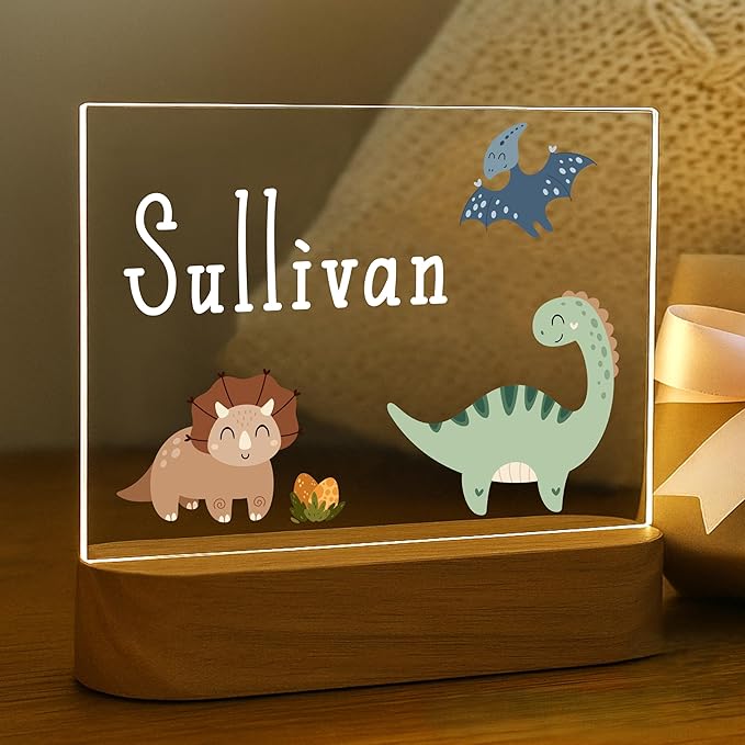 Personalized Dinosaur Baby Night Light for Kids | Custom Name Dino Nursery Decor | Cute 7-Color Plug-in LED Rectangular Nightlight | Custom Baby Shower Gifts for Newborns, Toddlers, Girls, Boys 2-10