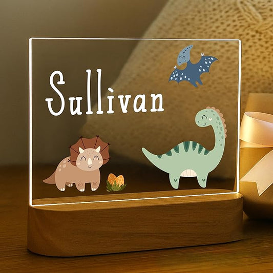 Personalized Dinosaur Baby Night Light for Kids | Custom Name Dino Nursery Decor | Cute 7-Color Plug-in LED Rectangular Nightlight | Custom Baby Shower Gifts for Newborns, Toddlers, Girls, Boys 2-10