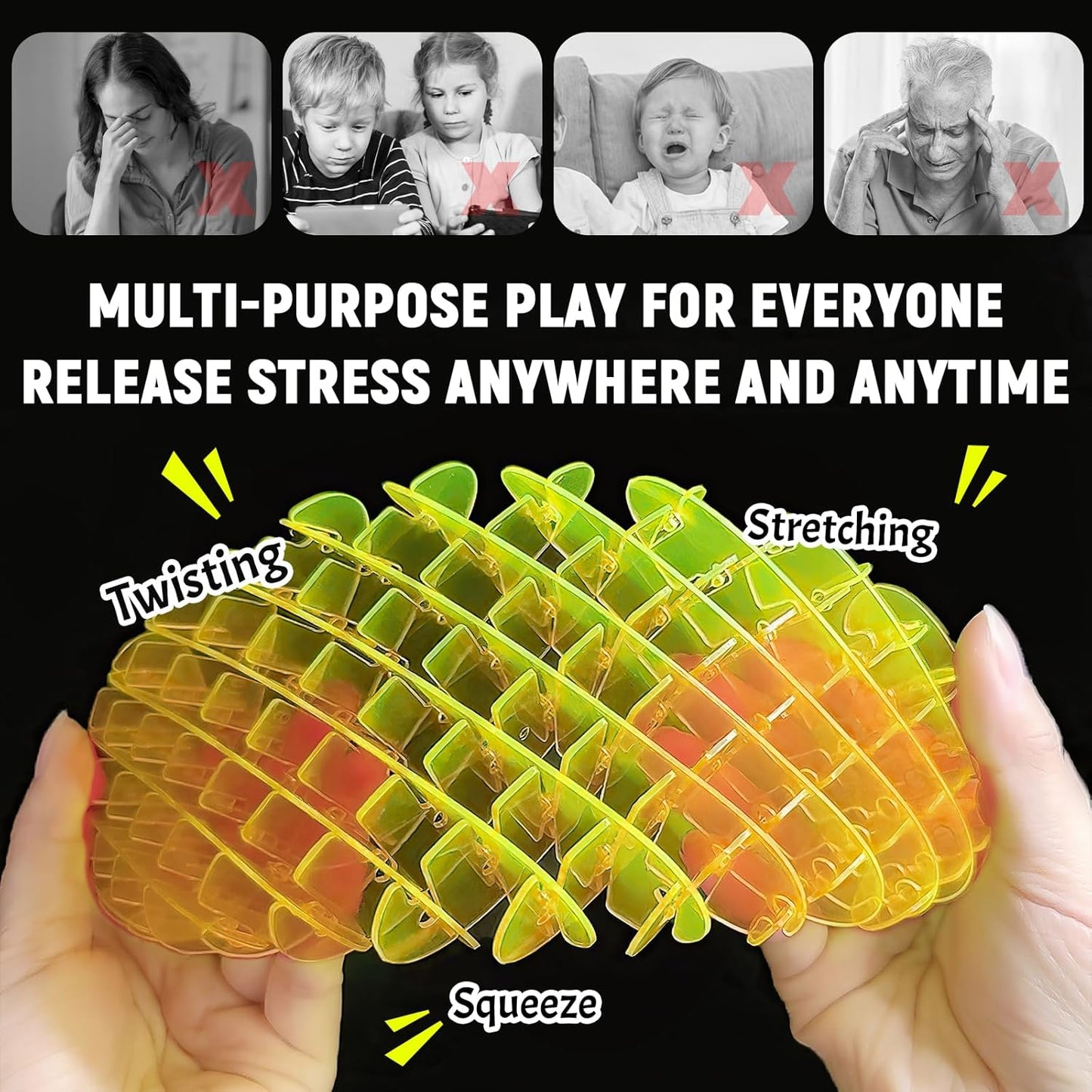 Fidget Worm Toy,Yellow Worm Big Fidget Toys Adults and Kids, Funny Stretchy Sensory Stress Toys, Fidget Sensory Squeeze Toys, Relieves Stress and Anxiety Finger Toys for Kids with Autism ADHD