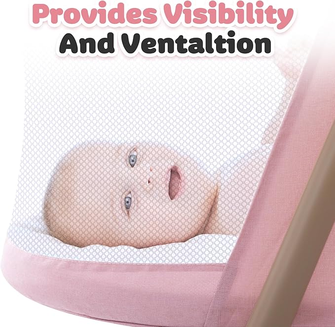 Baby bassinets,3 in1 Baby Crib, Sturdy, Portable & Easy to Assemble,Mosquito net and Portable Bag Included. (Pink)