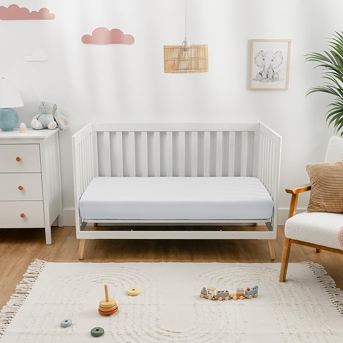 Comfy Cubs 100% Muslin Cotton Fitted Crib Sheet - Soft, Standard & Breathable Crib Sheets for Toddler Mattress - Snug Fit, Secure Elastic with Beautiful Packaging for Boys & Girls - White
