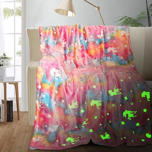 Unicorn Glow in The Dark Blanket for Girls/Kids, Soft Fleece Blanket Throw 50"x60" for Toddlers to Tweens
