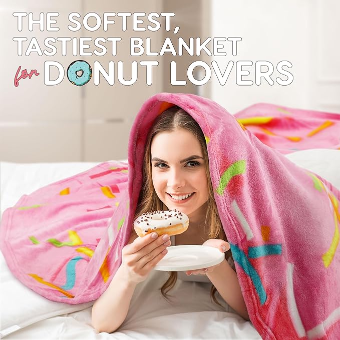 Zulay Giant Double Sided Glazed Donut Blanket - Novelty Round Flannel Donut Blanket for Adults & Kids - Indoors, Outdoors, Travel - 60 Inches