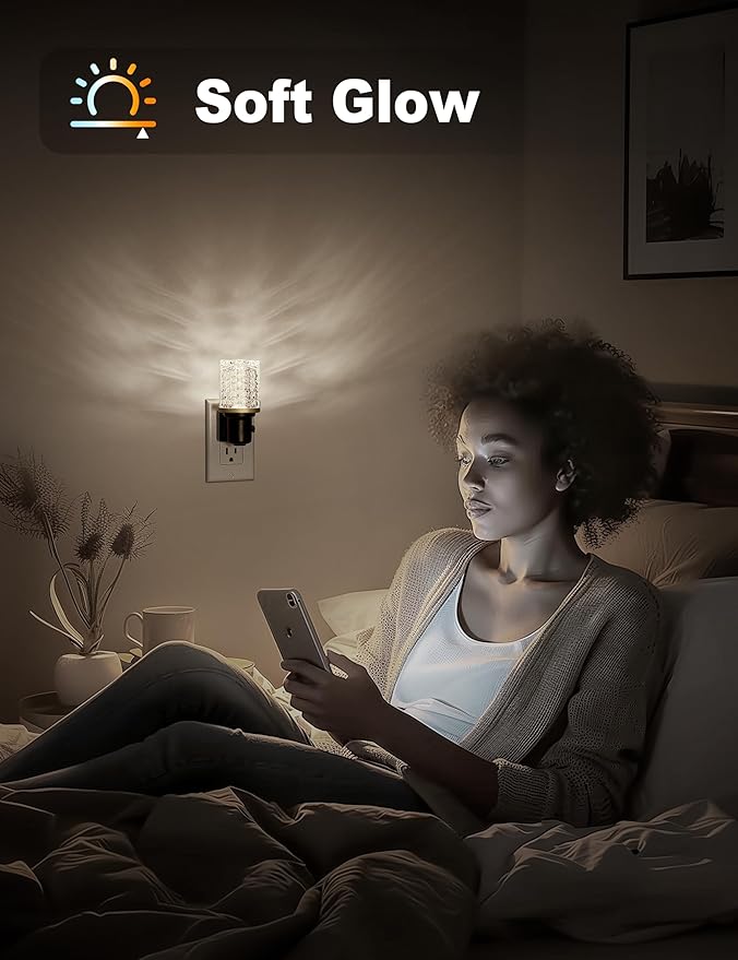 JandCase LED Night Light, Dimmable Night Lights Plug into Wall, Modern Nightlight with Auto On Off Light Sensor, 5000K Daylight White Night Light 0-100LM Brightness for Bathroom Hallway Bedroom Decor