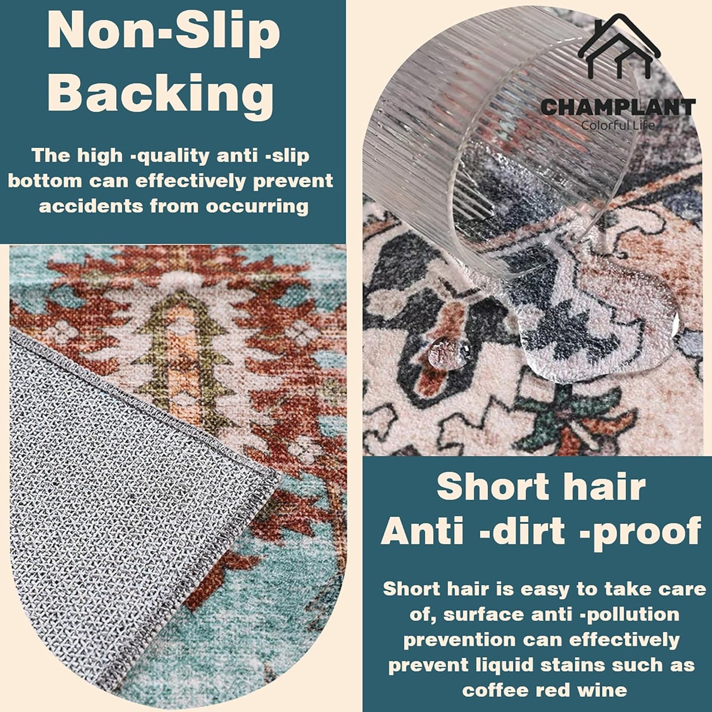 3'x5' Washable Thin Area Rug Black-Purple Khaki Vintage Traditional Floor Cover Foldable Indoor Distressed Non Slip Carpet for Bedroom Living Room Bathroom