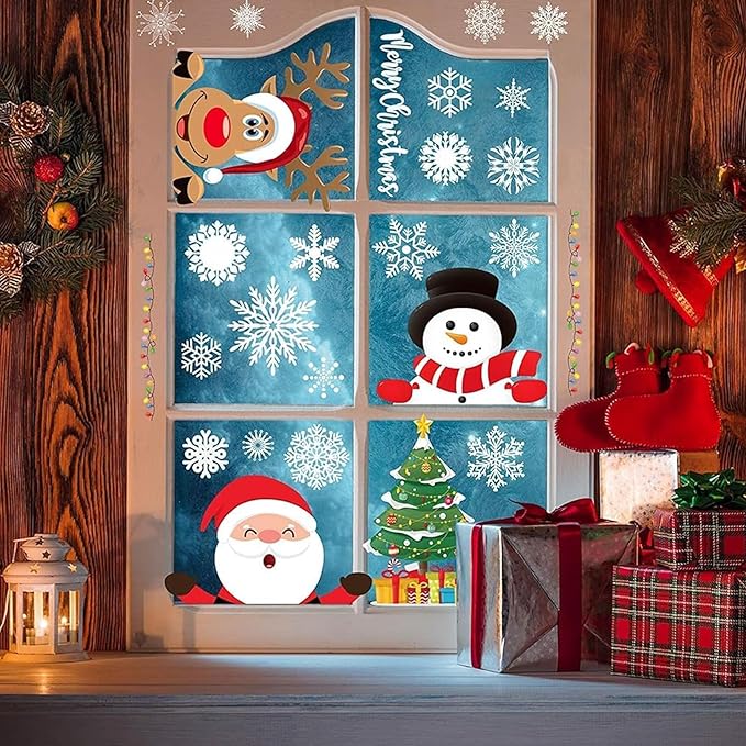 Joy Bang Christmas Window Clings, Christmas Window Stickers Decorations Xmas Snowflake Window Clings Decals Decor Xmas Decorations Indoor