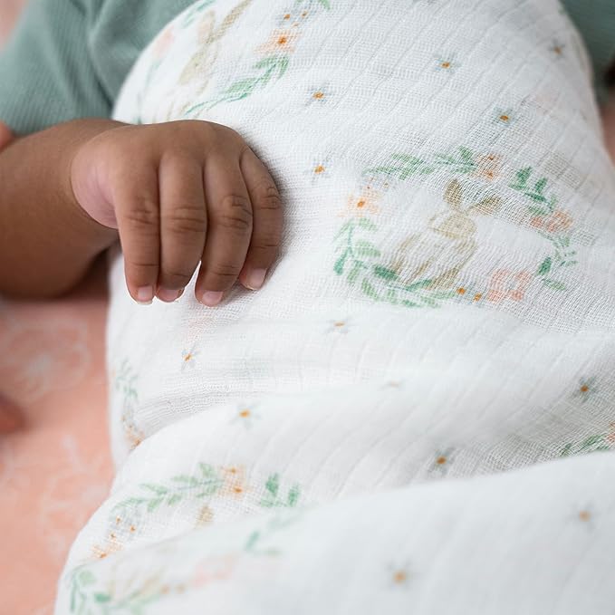 aden + anais Essentials Muslin Swaddle Blankets for Baby Girls and Boys, Newborn Receiving Blanket for Swaddling, 100% Cotton Baby Swaddle Wrap, 4 Pack, Blushing Bunnies