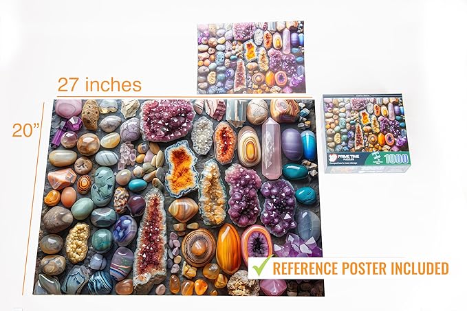 1000 Piece Rock Jigsaw Puzzle for Adults - Colorful Crystals and Healing Stones - Challenging Puzzle Perfect for Game Nights - Unique and Difficult - 20x27 inches (Chakra Rockin)