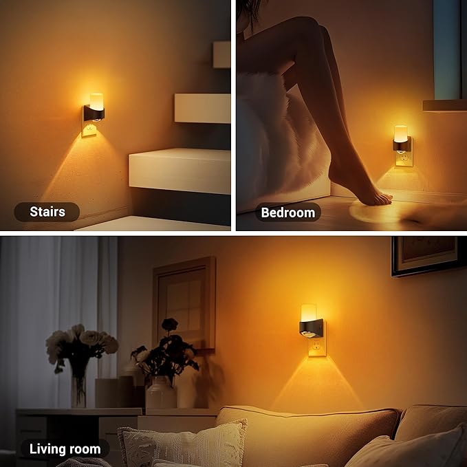 JandCase Amber Night Lights Plug into Wall, Decorative Night Light with Dusk to Dawn Sensor, Adjustable Brightness, Amber Nightlight Plug in for Kids, Bathroom, Hallway, Bedroom, Stairway