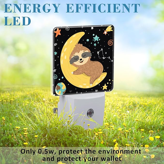 Night Light for Kids Girls Boys, Cute Baby Sloth Sleeping on Moon LED Night Light Plug into Wall with Dusk to Dawn Sensor for Room Decor, Hallway, Kitchen, Bathroom, Nursery, Stairs