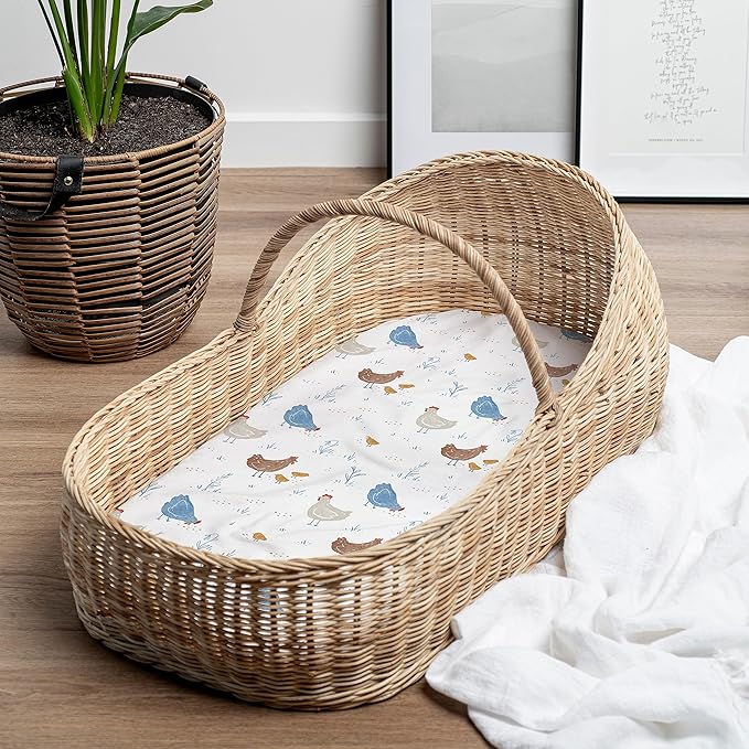 Baby Bassinet Sheets for Boy, Girl (Farm Animals) 2-Pack - Fitted Bedside Bassinet Sheets - Buttery Soft Cotton Blend for Standard Mattress Pad - Compatible with Halo BassiNest