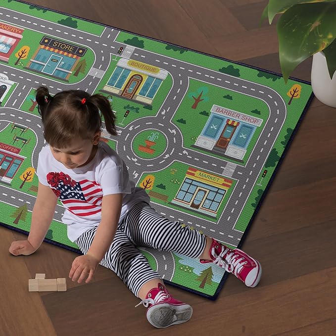 Kids Carpet Playmat Rug for Playroom 5'x 6'6" Toy Car Play Rugs for Bedroom Kids Toy Cars Carpet City Pretend Play Non-Slip Washable