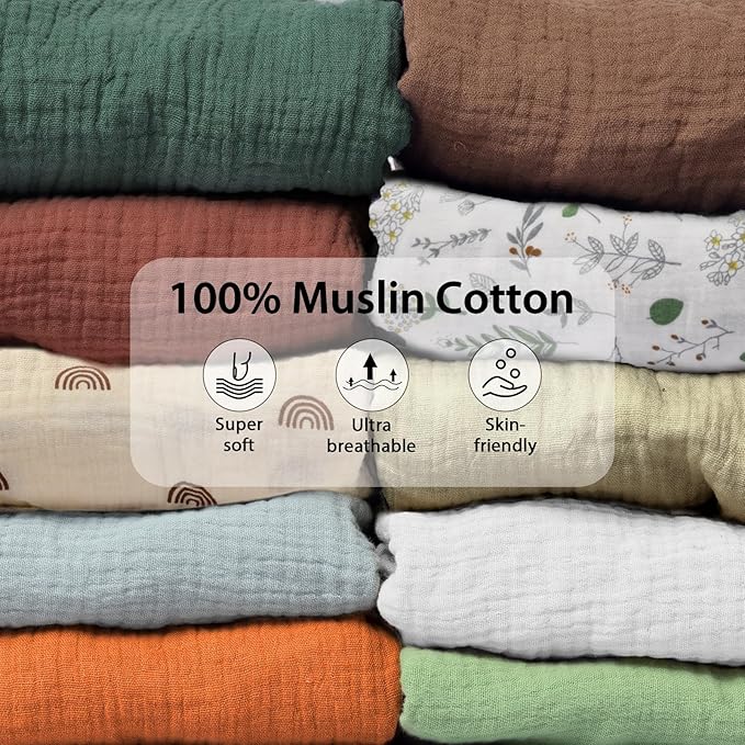 2 Pack Soft Muslin Baby Crib Sheets, 100% Cotton Breathable Double Layer Fitted Sheets for Standard Crib and Toddler Bed Mattresses 28x52 Inches, for Baby Girls and Boys (White & Brick