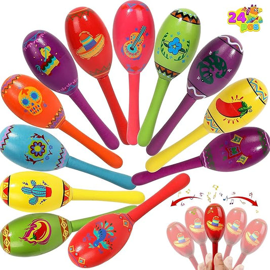 JOYIN 24 Pcs Cinco De Mayo Mini Wooden Maracas Musical Fun Party Favors for Birthday Party Favors, Mexican Fiesta Decorations, Luau Photo Props, Carnivals Event, Taco Tuesday