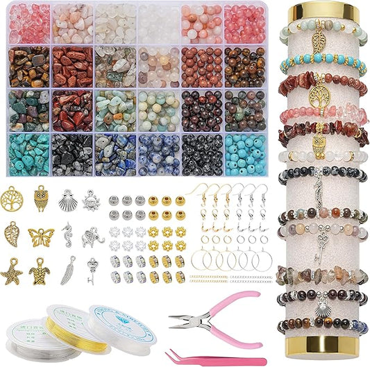 Xyliise Natürliche Perlen Set for Adults Bracelet Making Kit Beads for Bracelets Jewelry Making Kit DIY Crystal Tree Tree of Life DIY Jewelry Necklace Earrings