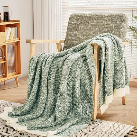 NEXHOME PRO Super Soft Throw Blankets for Couch, Reversible Warm Blankets Cozy Knit Blanket for Women, Fuzzy Plush Lightweight Throws for Sofa, Bed, Picnic, Sage Green White, 50 x 60 inches